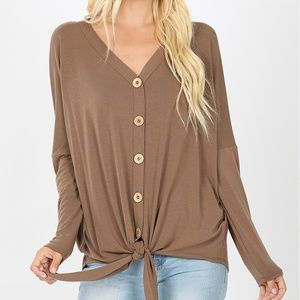 Mocha Tie Front Shirt